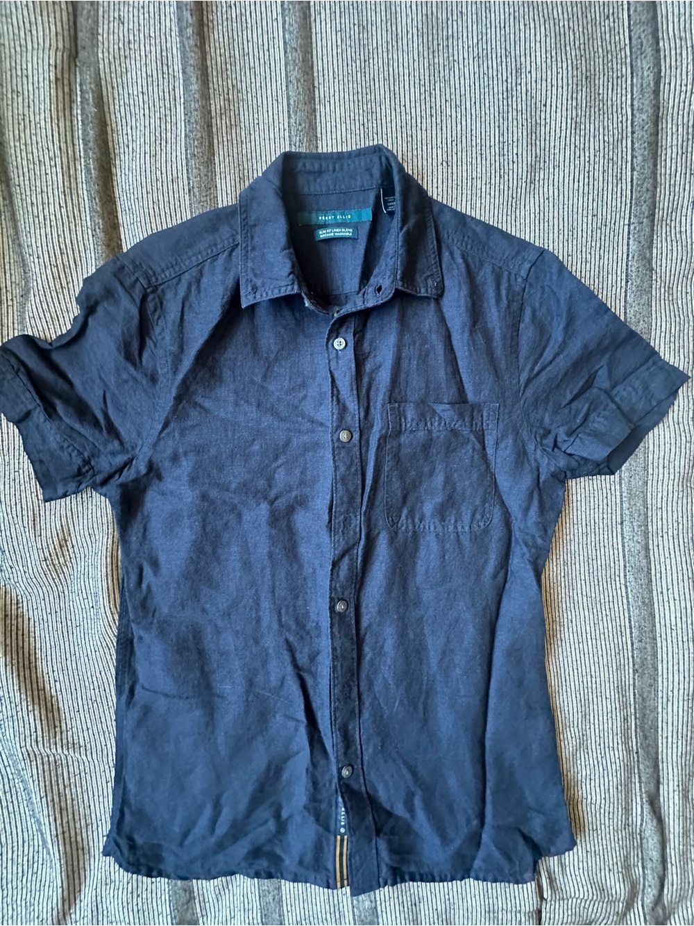 Perry Ellis Navy  Linen-Cotton Shirt